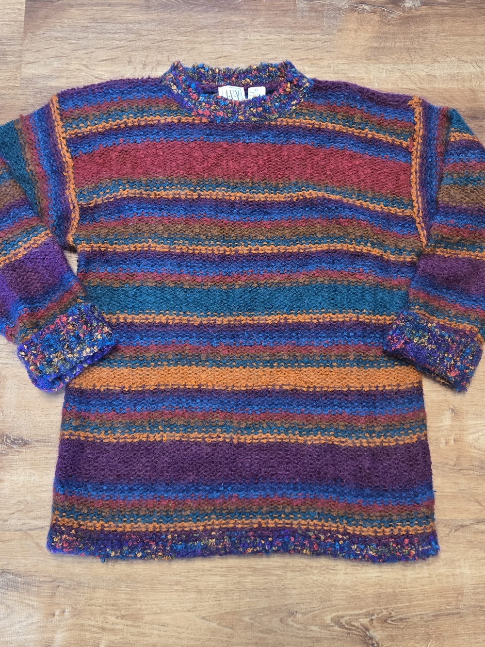 Vintage IVY Multicolor Striped Crewneck Wool Blend Large Sweater  Cozy Fall Knit